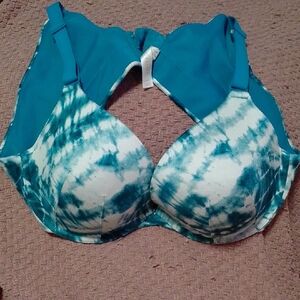 Cacique Teal and White Tie-Dye Bra